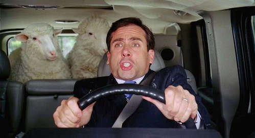 Evan Almighty: what he say when he get on the car? 