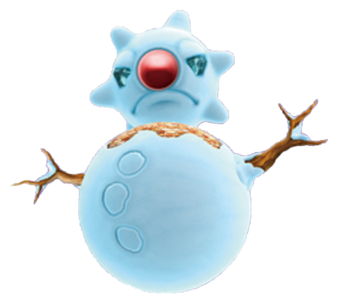 NINTENDO CHARACTERS - It is a snow-covered boulder-like spiked creature with two crystals for eyes and an evil grin