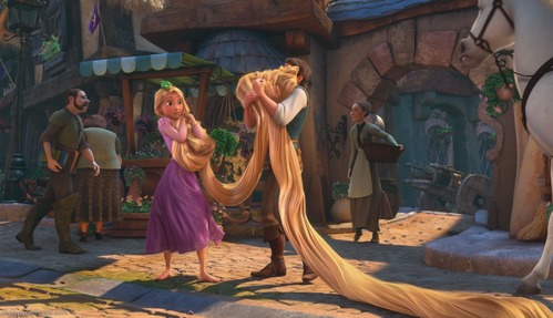  What are the colors of the flowers in Tangled town library?
