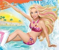 What surf team is announced first in Barbie in A Mermaid Tale?