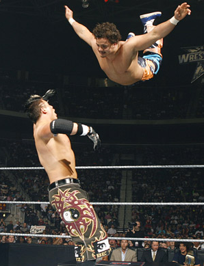 How many wrestlers are about to land on The Miz???