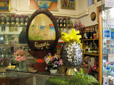  In what سال were chocolate easter eggs first mass produced?