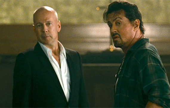 Bruce Willis & Sylvester Stallone in The Expendables