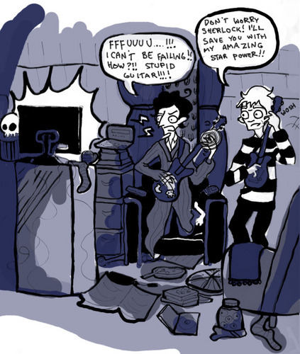 Sherlock and John Playing Guitar Hero