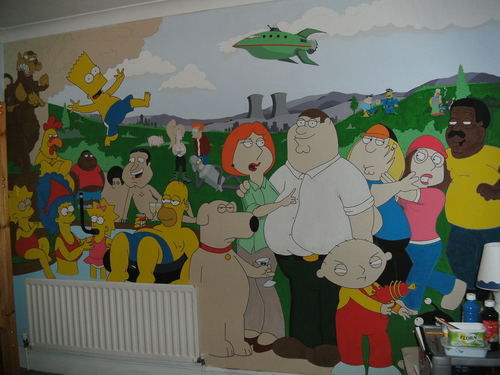  Mural of the simpsons, Family guy, Cleveland 表示する & フューチュラマ