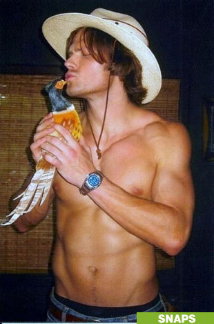 half naked Jared and a lucky bird
