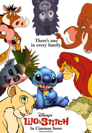 Simba Timon and Pumbaa's adventures in Lilo and Stitch movie poster