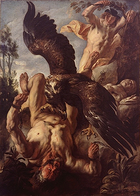 "Prometheus having his liver eaten out by an eagle"