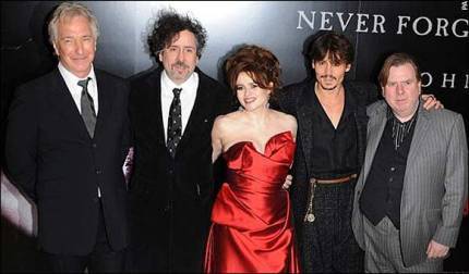  Snape, Bellatrix, Wormtail, Jack Sparrow and Tim burton all posing for a picture.