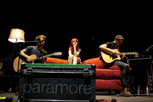 Josh, Hayley and Taylor soundchecking on the big red couch