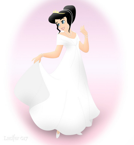 Adult Melody wearing a wedding dress