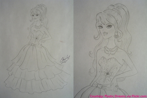 A Fashion Fairytale - Original Drawing for Barbie's dress