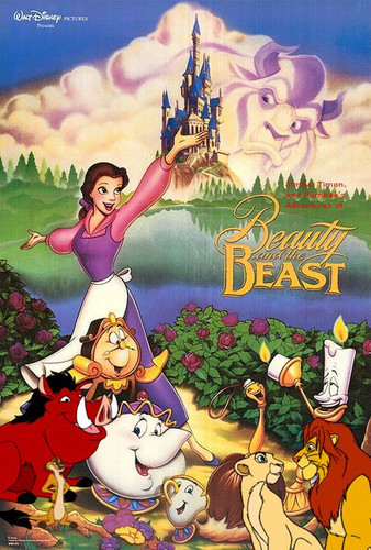 Simba Timon and Pumbaa's adventures in Beauty and the Beast movie poster