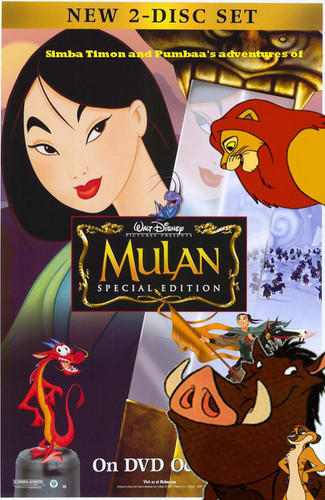 Simba Timon and Pumbaa's adventures in Mulan movie poster