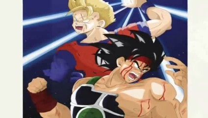  Bardock charging up against the enemy with Gohan helping him fight too!