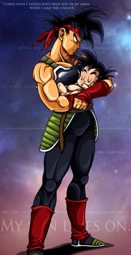  Bardock holding his son Kakkarot in his arms