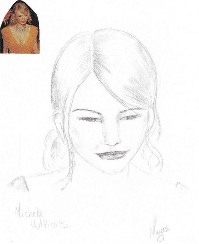 Michelle Williams Pencil Sketch with Reference Photo