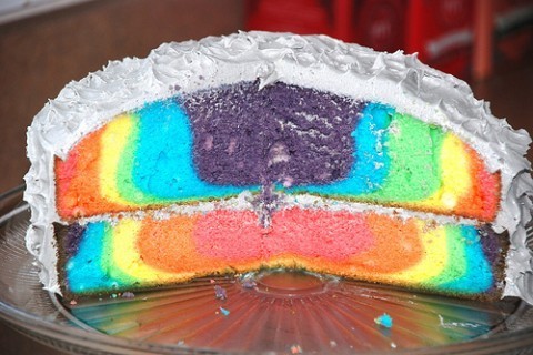 Rainbow poke cake