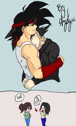 Bardock holding his son Goku-which looks like he's crying.