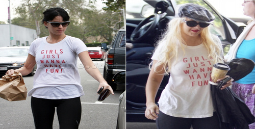  Katy and Christina wearing the same 셔츠 :D
