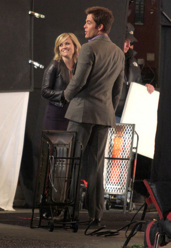  Chris and Reese on the set of "This Means War"