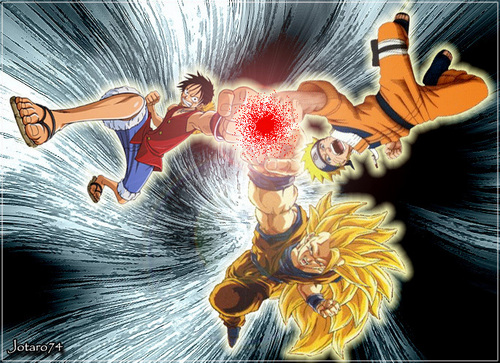  dbz Наруто and one peice crossover