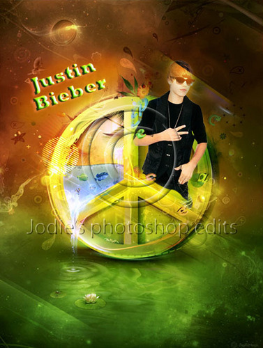 Justin Bieber peace sign photo edit