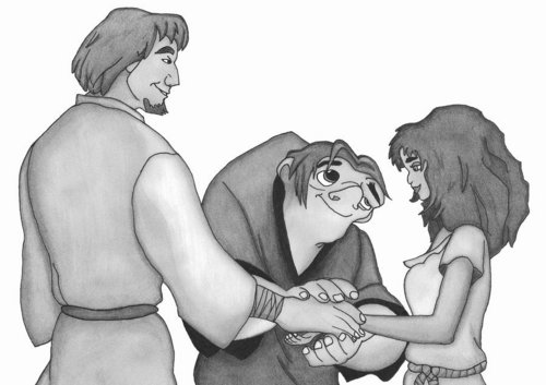 Quasimodo Joins Esmeralda and Phoebus' Hands