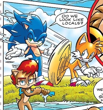 Tails fanning off Sonic and Sally