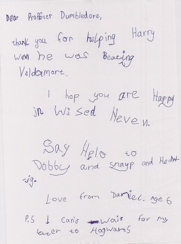 an adorable letter to Dumbledore :D