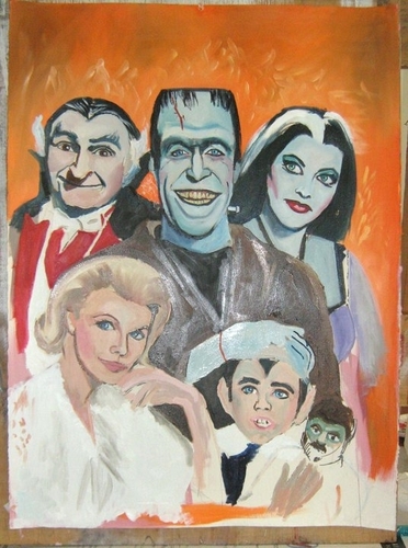 The Munsters oil painting in progress by Paul Davison