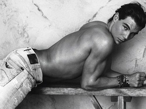  Sexy pose: Nadal appears confident and shirtless in the sexy shot