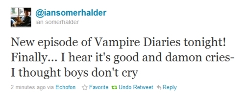  Ian Somerhalder Twitter ; Damon Cries Tonight