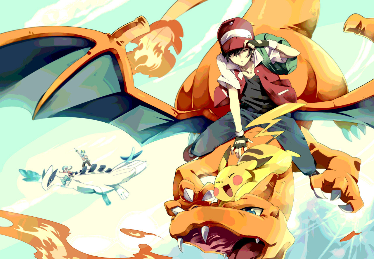 Red's riding Charizard