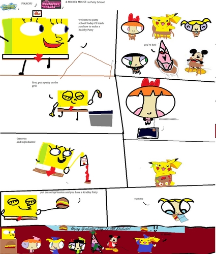  Spongebob, Pikachu, The Powerpuff girls, and Mickey rato in Patty School!