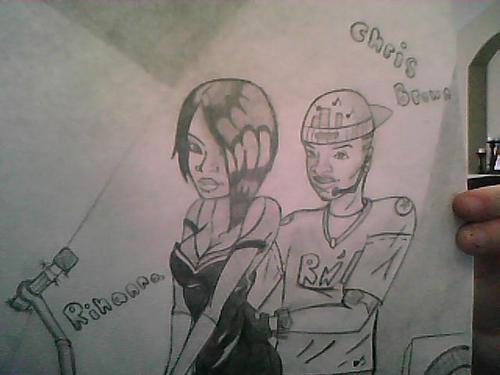  my drawing of 리한나 and chris brown