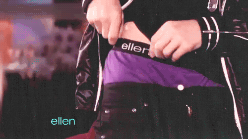 JB shows his underwear on the ellen show