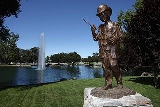  Neverland pond and child statue