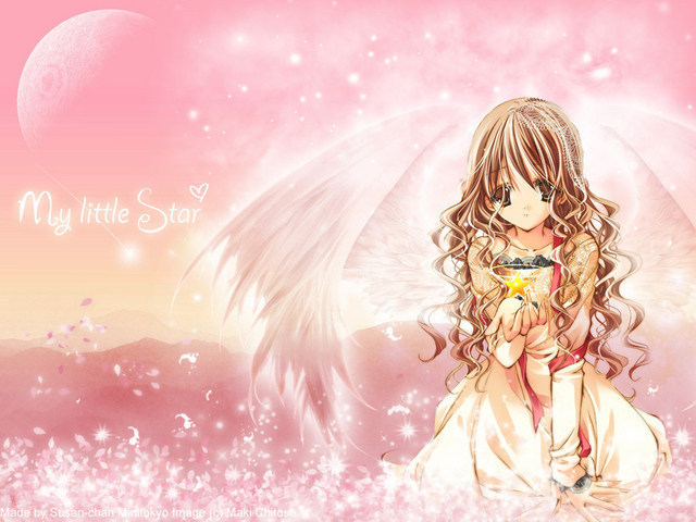  anime Angel with curly brown hair