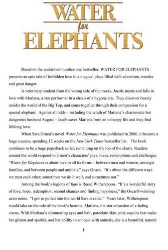  'Water for Elephants' Production Notes - Cast & Crew talk about the movie *Spoiler*