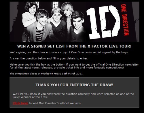 1D = Heartthrobs (Win A Signed Set List From The X Factor Live Tour) Enternal Love 100% Real :) x