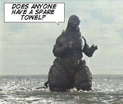 Godzilla needs a towel for his pool time.