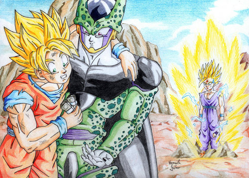 Goku, Cell, and Gohan