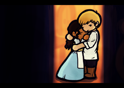  Arthur and Gwen in cartoon *the hug*