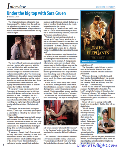  "Water For Elephants" in "Book Page" Magazine - March 2011