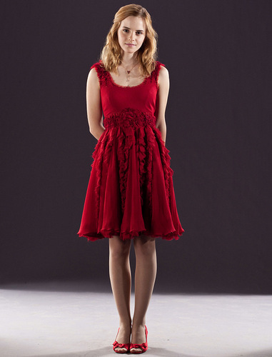  hermione granger in red dress from the wedding in harry potter 7