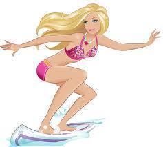  芭比娃娃 is surfing ! Wow !