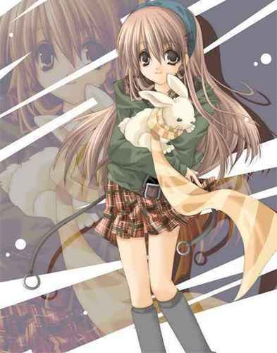 cute anime girl with a cute rabbit