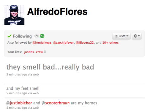  Justin hacked into Alfredo's account:) Crazy boy