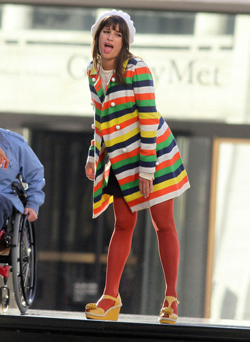 On set of Glee, at the Lincoln Center Foutain | April 27, 2011.